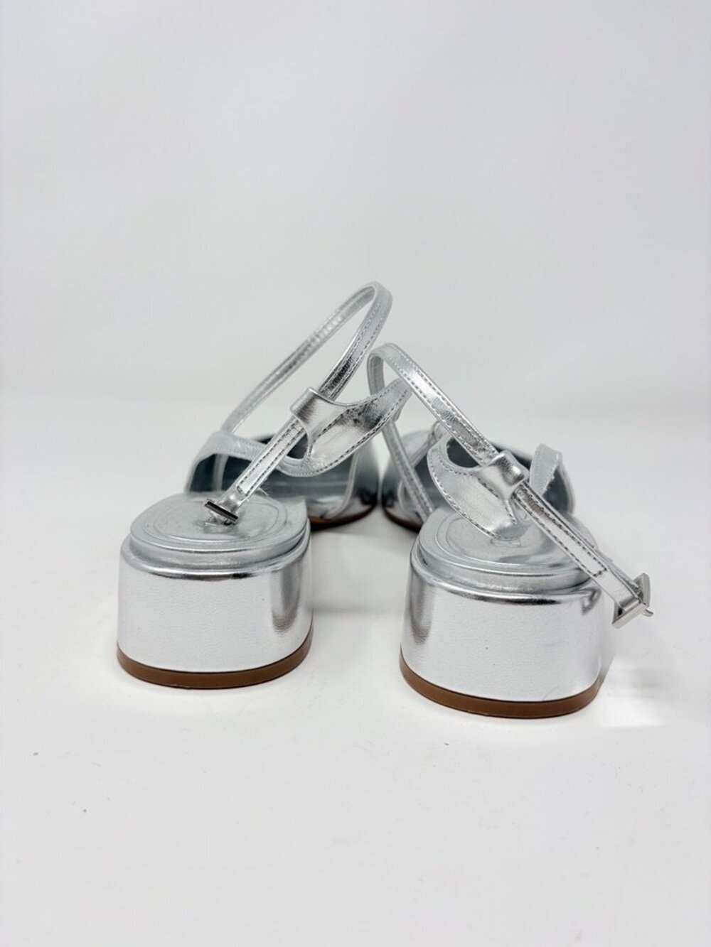 Zara Block Heel Ballerina Square Toe Slingback Heels Silver Size 40/9-9.5 - Picture 14 of 16